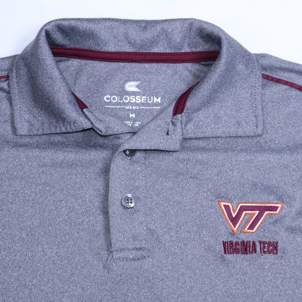 Colosseum Virginia Tech Hokies Mens Medium Gray Heathered Polo Shirt